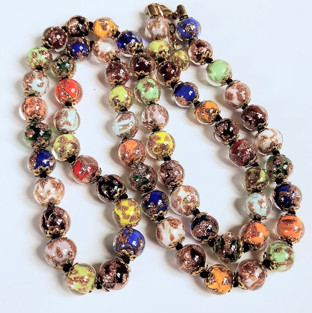 🌈 Vintage Cornaro Murano Venetian Sommerso Aventurine Gold Art Glass Necklace - Picture 5 of 9